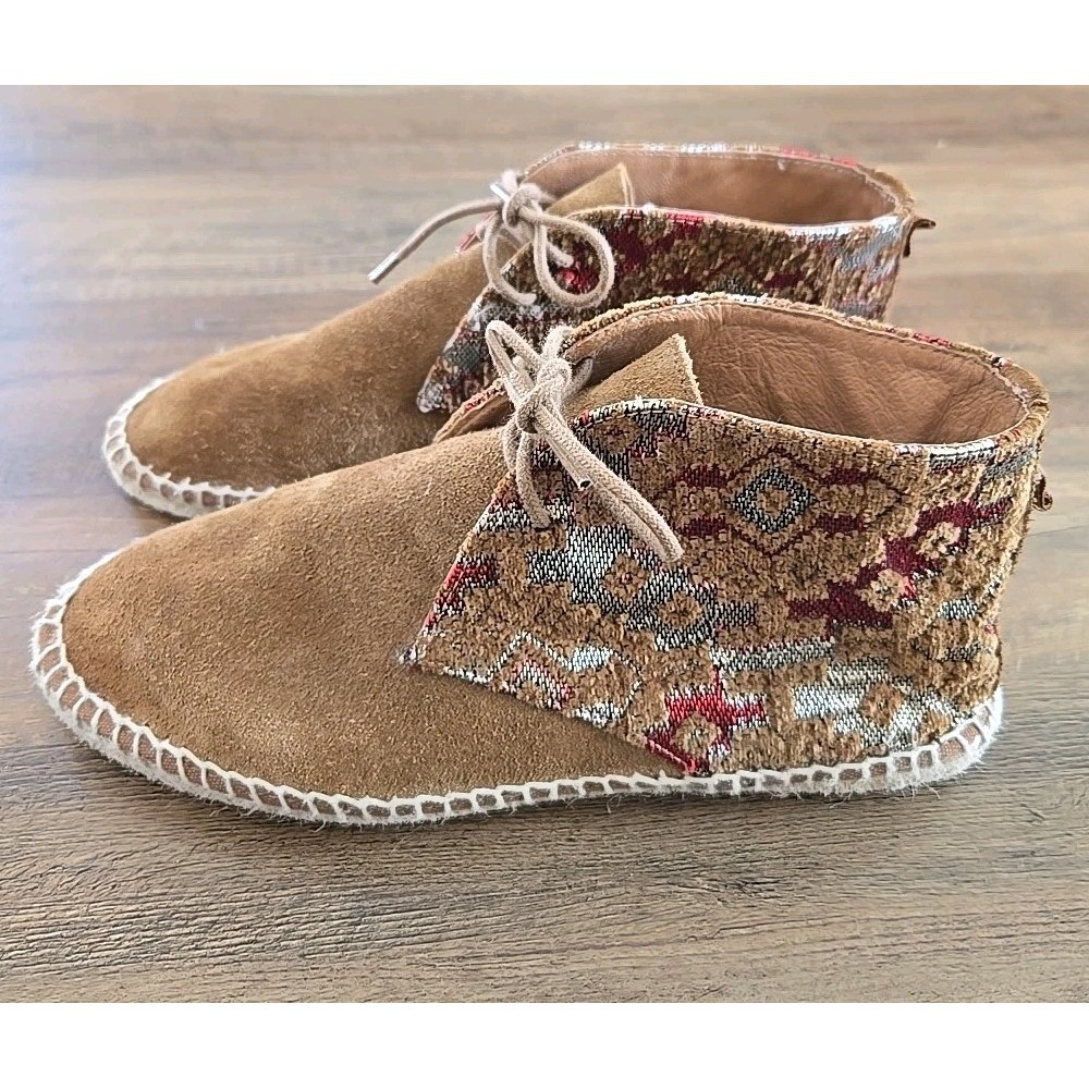 Veracruz Spain Leather W/Tapestry Lace Up Chukka Ankle Boots Suede Tan EU39 US8